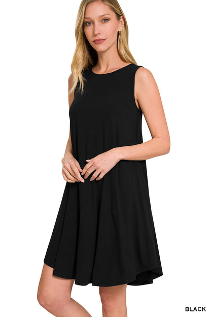 Sleeveless Round Hem Swing Dress with Side Pockets Zenana