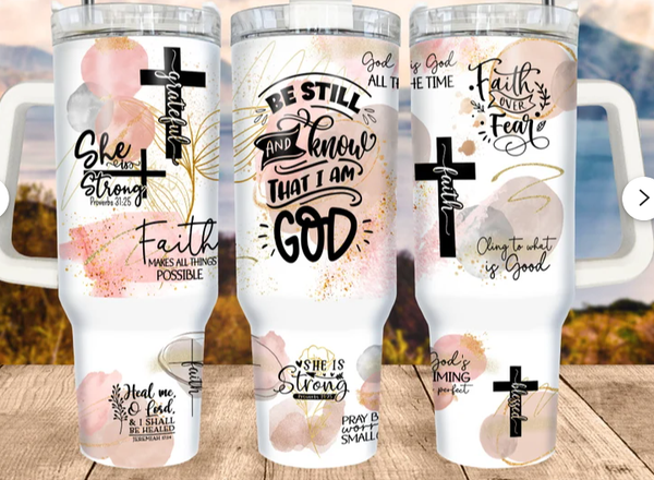 40oz Cup with Handle, Faith Affirmations Tumbler, Christian