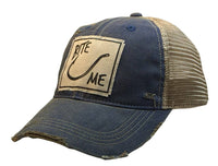 Bite Me Royal Blue Distressed Trucker Hat Baseball Cap