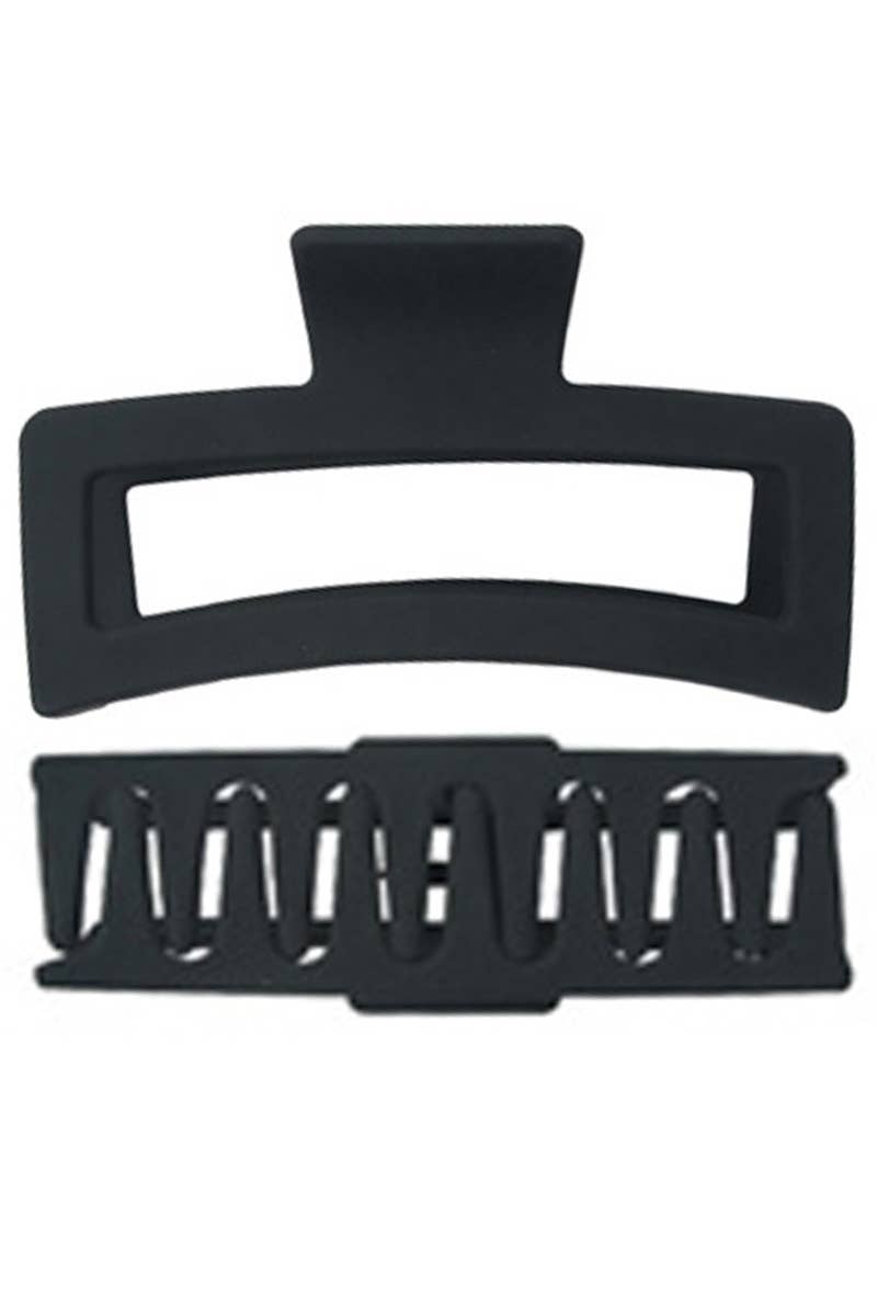 Extra Wide Block Matte Black Plastic Clip Y2K Hair Claw