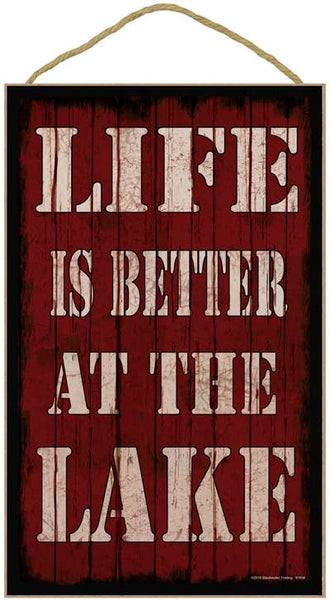 Life is better at the lake (red) 10" x 16" wood plaque,