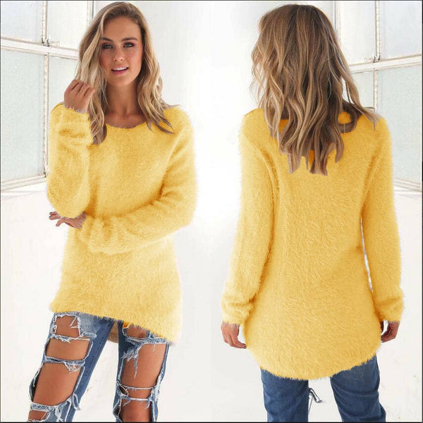 CWOSWL0659_Casual Long Sleeve Crew neck Pullover Sweater: Yellow / (XL) 1