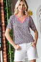 ET6630-17 Short Sleeve V Neck Animal Print Shirt Top