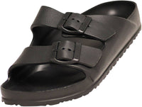 Norty Women's Indoor Outdoor 2 Strap Adjustable Buckles Slide Sandal - 41957 - Black