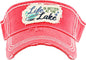 Distressed Patch Visor - Life is Better at The Lake (Coral)