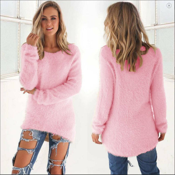 CWOSWL0659_Casual Long Sleeve Crew neck Pullover Sweater: LTPINK / (L) 1