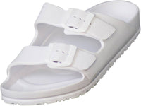 Norty Women's Indoor Outdoor 2 Strap Adjustable Buckles Slide Sandal - 41955 - White