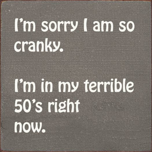 I'm sorry I am so cranky. I'm in my terrible 50's right now.