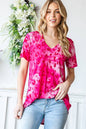 ST1519-181 Short Sleeve V Neck hot pink animal print top Shirt