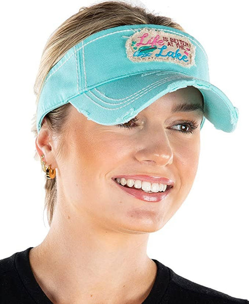 Distressed Patch Visor - Life is Better at The Lake (Mint)