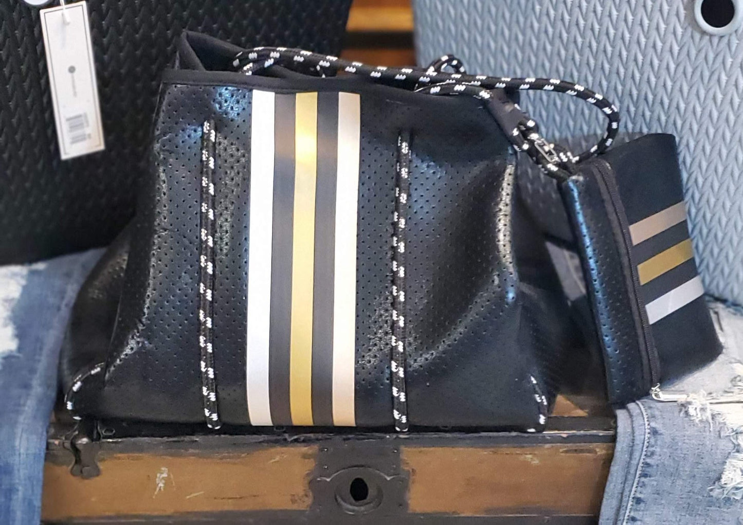 Silver Black Neoprene Bag