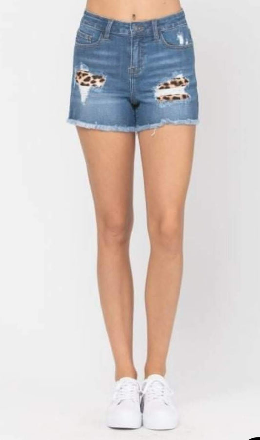 Judy Blue High Waist Leopard Patch Shorts