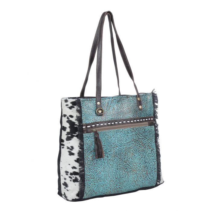 RUSTIC AZURE CANVAS & HAIRON BAG Myra